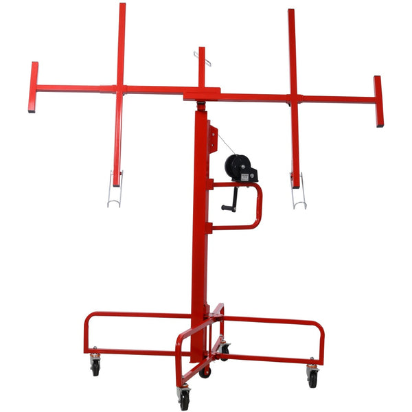English Elm Drywall Panel Lift Hoist 13 Ft Solo Steel Cable Pulley System with Locking Casters Red W465P189984