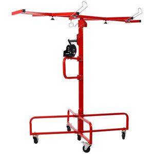 English Elm Drywall Panel Lift Hoist 13 Ft Solo Steel Cable Pulley System with Locking Casters Red W465P189984
