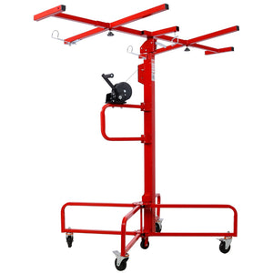 English Elm Drywall Panel Lift Hoist 13 Ft Solo Steel Cable Pulley System with Locking Casters Red W465P189984