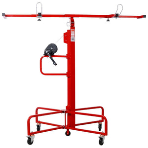 English Elm Drywall Panel Lift Hoist 13 Ft Solo Steel Cable Pulley System with Locking Casters Red W465P189984