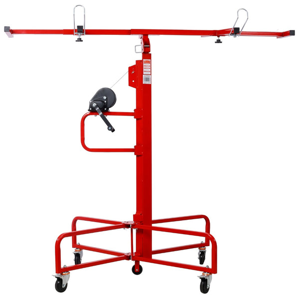 English Elm Drywall Panel Lift Hoist 13 Ft Solo Steel Cable Pulley System with Locking Casters Red W465P189984
