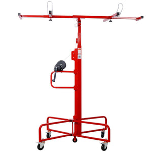 English Elm Drywall Panel Lift Hoist 13 Ft Solo Steel Cable Pulley System with Locking Casters Red W465P189984