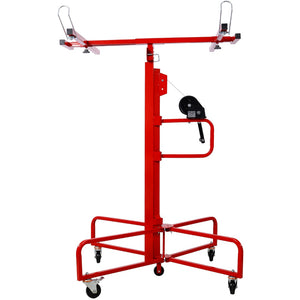 English Elm Drywall Panel Lift Hoist 13 Ft Solo Steel Cable Pulley System with Locking Casters Red W465P189984
