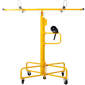 English Elm Drywall Panel Lift Hoist 13 Ft Solo Steel Cable Pulley System with Locking Casters Yellow W465P189988