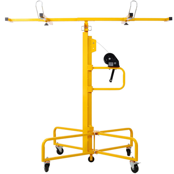 English Elm Drywall Panel Lift Hoist 13 Ft Solo Steel Cable Pulley System with Locking Casters Yellow W465P189988