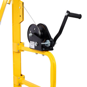 English Elm Drywall Panel Lift Hoist 13 Ft Solo Steel Cable Pulley System with Locking Casters Yellow W465P189988