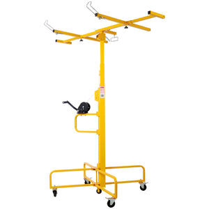 English Elm Drywall Panel Lift Hoist 13 Ft Solo Steel Cable Pulley System with Locking Casters Yellow W465P189988