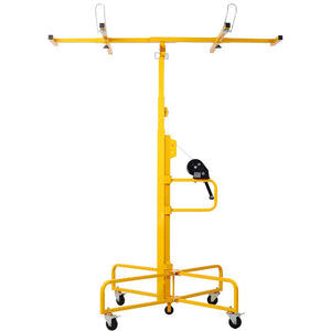 English Elm Drywall Panel Lift Hoist 13 Ft Solo Steel Cable Pulley System with Locking Casters Yellow W465P189988