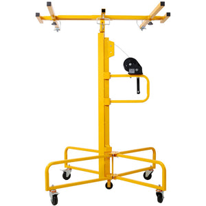 English Elm Drywall Panel Lift Hoist 13 Ft Solo Steel Cable Pulley System with Locking Casters Yellow W465P189988