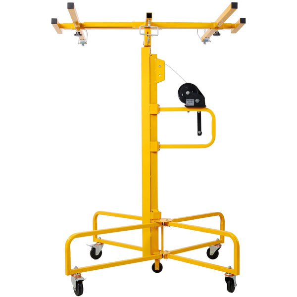 English Elm Drywall Panel Lift Hoist 13 Ft Solo Steel Cable Pulley System with Locking Casters Yellow W465P189988