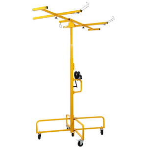 English Elm Drywall Panel Lift Hoist 13 Ft Solo Steel Cable Pulley System with Locking Casters Yellow W465P189988