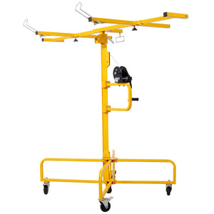 English Elm Drywall Panel Lift Hoist 13 Ft Solo Steel Cable Pulley System with Locking Casters Yellow W465P189988