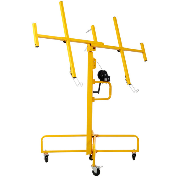 English Elm Drywall Panel Lift Hoist 13 Ft Solo Steel Cable Pulley System with Locking Casters Yellow W465P189988