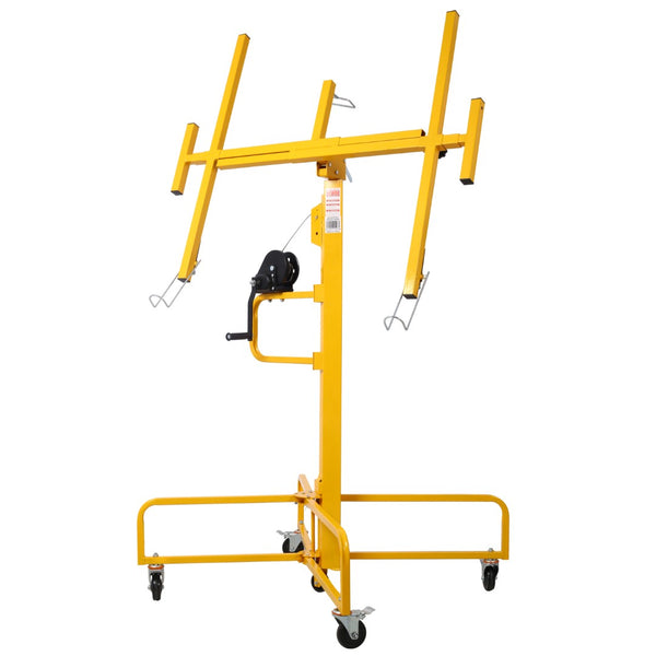 English Elm Drywall Panel Lift Hoist 13 Ft Solo Steel Cable Pulley System with Locking Casters Yellow W465P189988