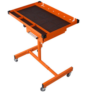 English Elm Adjustable Steel Rolling Worktable with Drawer and Swivel Casters for Garage Shops Orange W465P190256