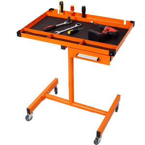 English Elm Adjustable Steel Rolling Worktable with Drawer and Swivel Casters for Garage Shops Orange W465P190256