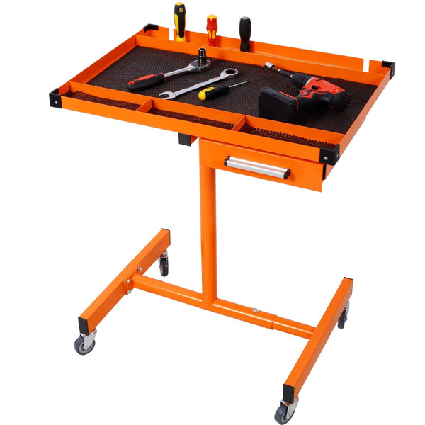 English Elm Adjustable Steel Rolling Worktable with Drawer and Swivel Casters for Garage Shops Orange W465P190256