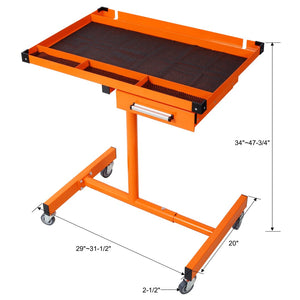 English Elm Adjustable Steel Rolling Worktable with Drawer and Swivel Casters for Garage Shops Orange W465P190256