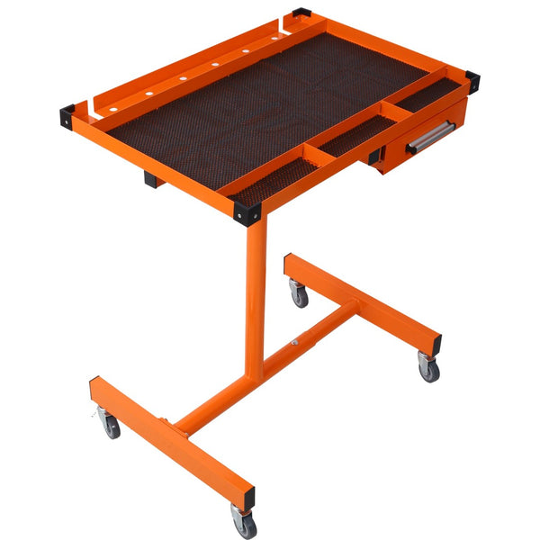 English Elm Adjustable Steel Rolling Worktable with Drawer and Swivel Casters for Garage Shops Orange W465P190256