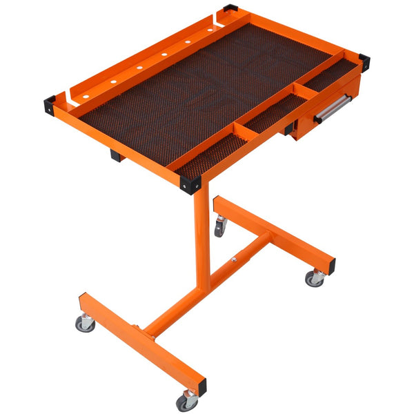 English Elm Adjustable Steel Rolling Worktable with Drawer and Swivel Casters for Garage Shops Orange W465P190256