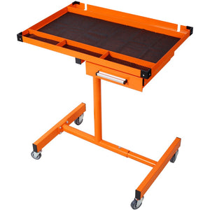 English Elm Adjustable Steel Rolling Worktable with Drawer and Swivel Casters for Garage Shops Orange W465P190256