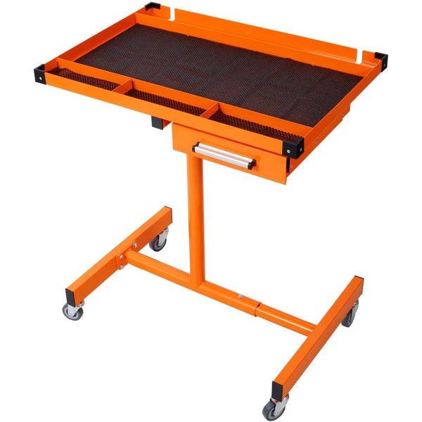 English Elm Adjustable Steel Rolling Worktable with Drawer and Swivel Casters for Garage Shops Orange W465P190256