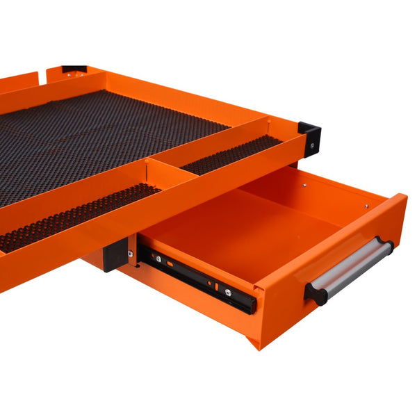 English Elm Adjustable Steel Rolling Worktable with Drawer and Swivel Casters for Garage Shops Orange W465P190256