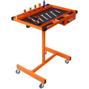 English Elm Adjustable Steel Rolling Worktable with Drawer and Swivel Casters for Garage Shops Orange W465P190256