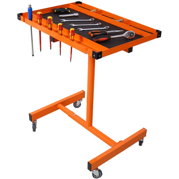 English Elm Adjustable Steel Rolling Worktable with Drawer and Swivel Casters for Garage Shops Orange W465P190256