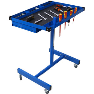 English Elm Adjustable Steel Rolling Worktable with Drawer and Swivel Casters for Garage Shops Blue W465P190257