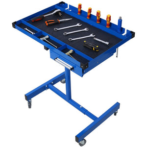 English Elm Adjustable Steel Rolling Worktable with Drawer and Swivel Casters for Garage Shops Blue W465P190257