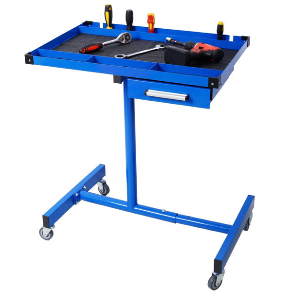 English Elm Adjustable Steel Rolling Worktable with Drawer and Swivel Casters for Garage Shops Blue W465P190257