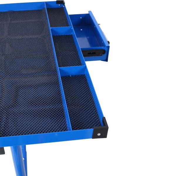English Elm Adjustable Steel Rolling Worktable with Drawer and Swivel Casters for Garage Shops Blue W465P190257
