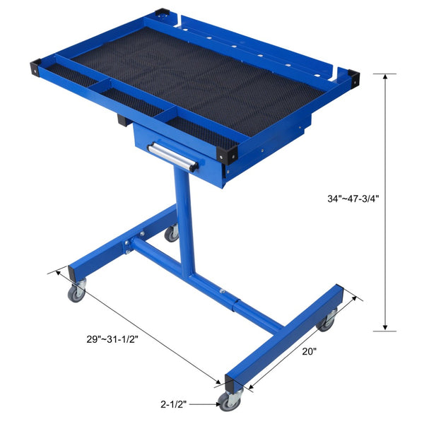 English Elm Adjustable Steel Rolling Worktable with Drawer and Swivel Casters for Garage Shops Blue W465P190257