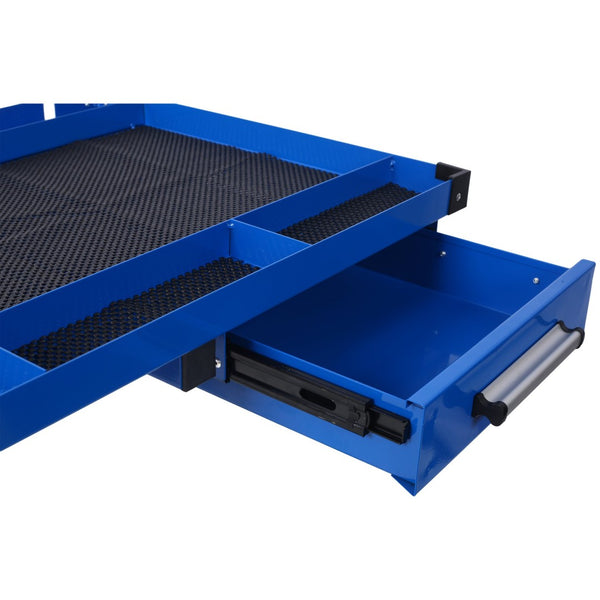 English Elm Adjustable Steel Rolling Worktable with Drawer and Swivel Casters for Garage Shops Blue W465P190257