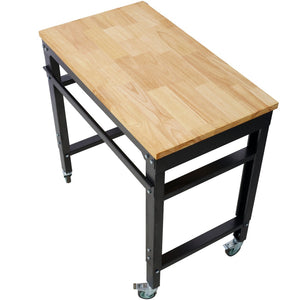 English Elm Workbench Rolling Garage Workshop with Rubberwood Top and Adjustable Steel Frame W465P190957