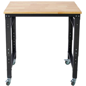 English Elm Workbench Rolling Garage Workshop with Rubberwood Top and Adjustable Steel Frame W465P190957