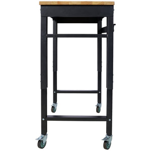 English Elm Workbench Rolling Garage Workshop with Rubberwood Top and Adjustable Steel Frame W465P190957