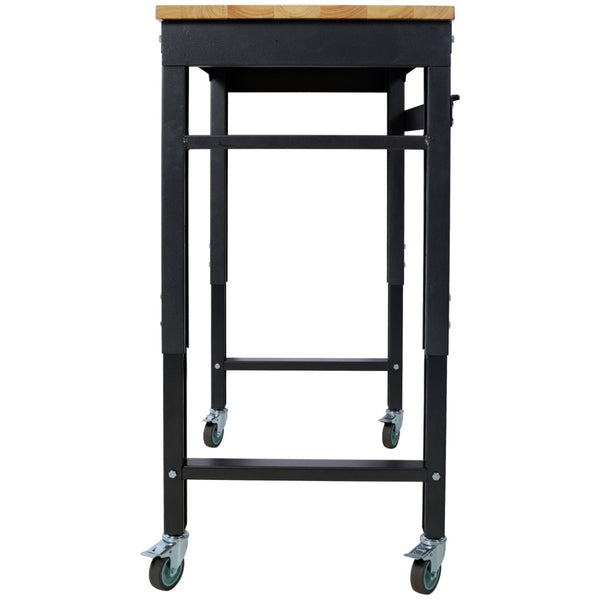 English Elm Workbench Rolling Garage Workshop with Rubberwood Top and Adjustable Steel Frame W465P190957