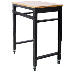 English Elm Workbench Rolling Garage Workshop with Rubberwood Top and Adjustable Steel Frame W465P190957