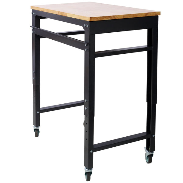 English Elm Workbench Rolling Garage Workshop with Rubberwood Top and Adjustable Steel Frame W465P190957
