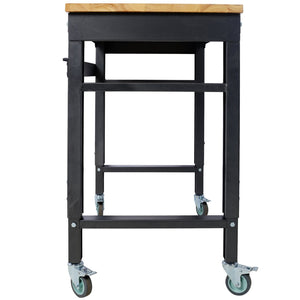 English Elm Workbench Rolling Garage Workshop with Rubberwood Top and Adjustable Steel Frame W465P190957