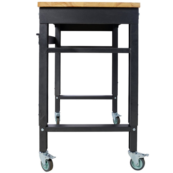 English Elm Workbench Rolling Garage Workshop with Rubberwood Top and Adjustable Steel Frame W465P190957