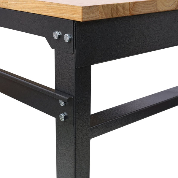 English Elm Workbench Rolling Garage Workshop with Rubberwood Top and Adjustable Steel Frame W465P190957