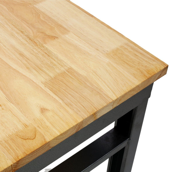 English Elm Workbench Rolling Garage Workshop with Rubberwood Top and Adjustable Steel Frame W465P190957