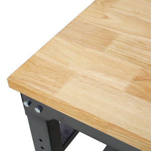 English Elm Workbench Rolling Garage Workshop with Rubberwood Top and Adjustable Steel Frame W465P190957
