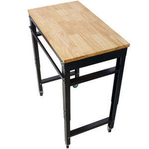 English Elm Workbench Rolling Garage Workshop with Rubberwood Top and Adjustable Steel Frame W465P190957