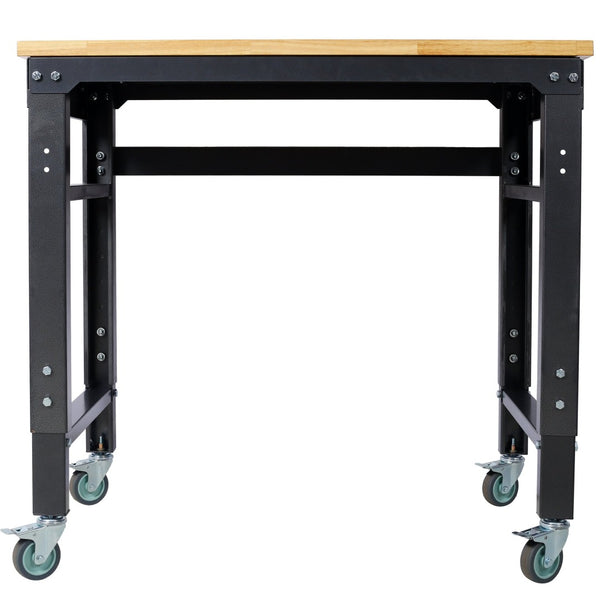 English Elm Workbench Rolling Garage Workshop with Rubberwood Top and Adjustable Steel Frame W465P190957