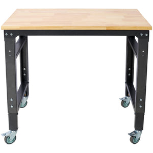 English Elm Workbench Rolling Garage Workshop with Rubberwood Top and Adjustable Steel Frame W465P190957