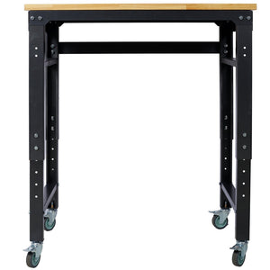 English Elm Workbench Rolling Garage Workshop with Rubberwood Top and Adjustable Steel Frame W465P190957
